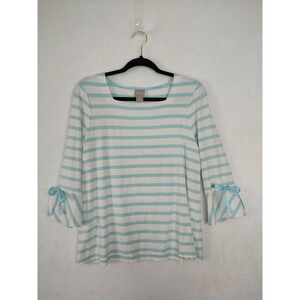 Chico's Striped Top Bow Sleeve Square Neck 3/4‎ Sleeve Blouse Size 1 Medium